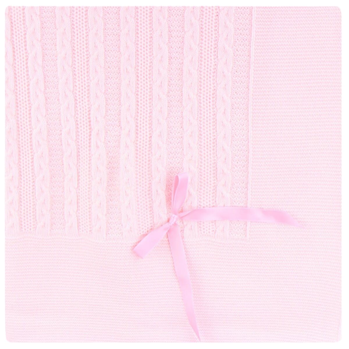 Soft Knit Baby Blanket with Braided Pattern and Bow