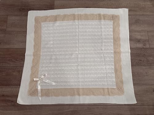 Elegant Knit Baby Blanket with Braided Design and Lace Trim
