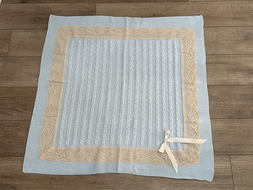 Elegant Knit Baby Blanket with Braided Design and Lace Trim