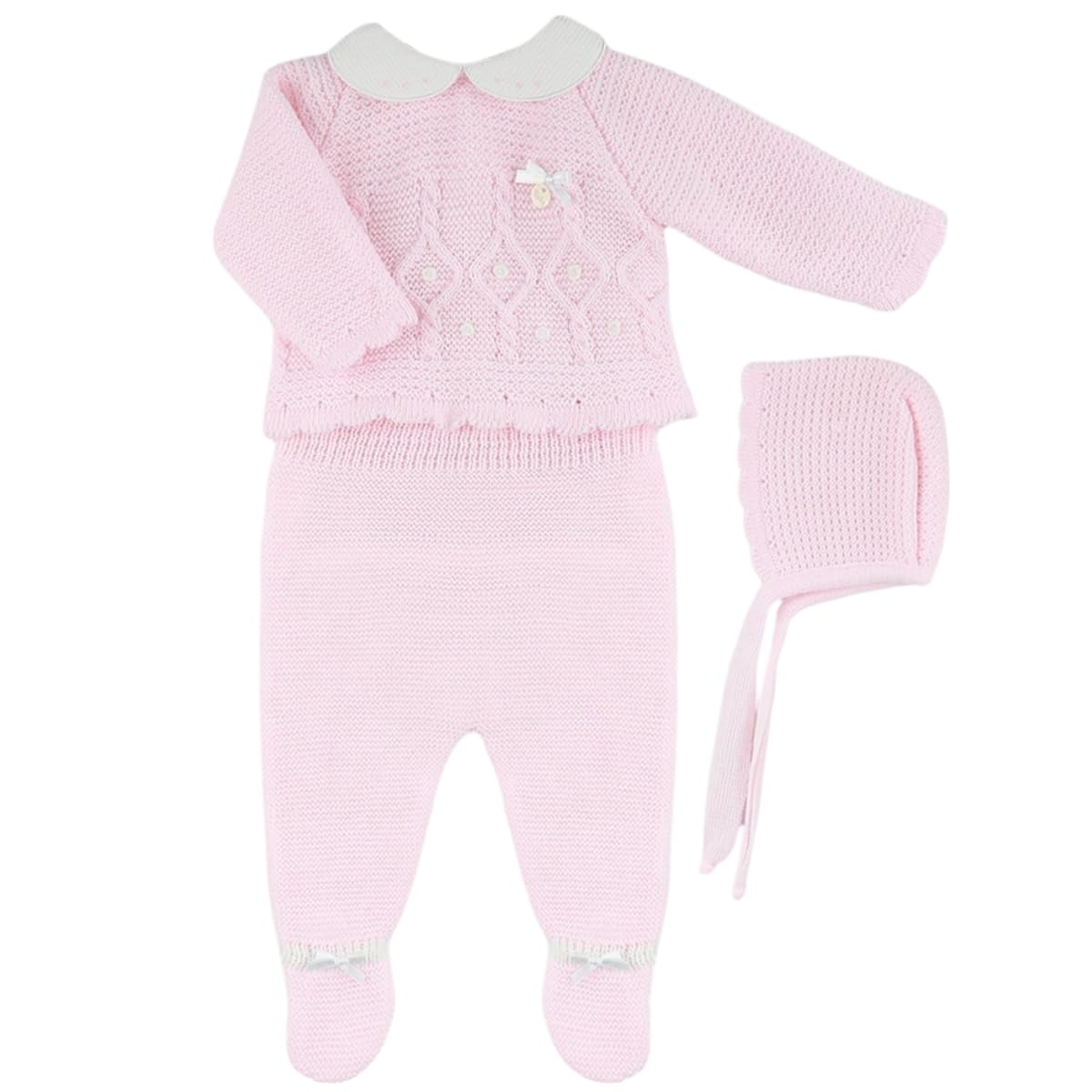Baby Girl 3-piece Knitted Sweater, Footed Pants, and Hat Set