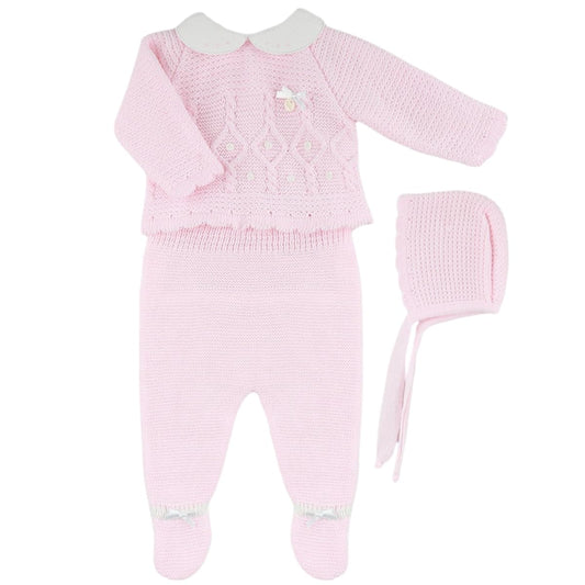Baby Girl 3-piece Knitted Sweater, Footed Pants, and Hat Set