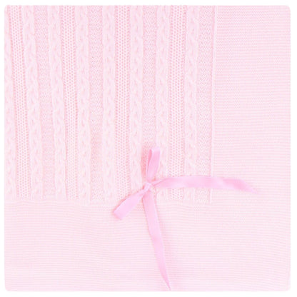 Soft Knit Baby Blanket with Braided Pattern and Bow