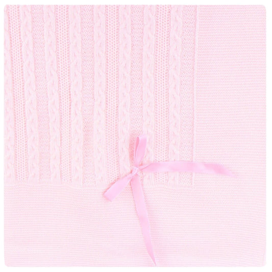 Soft Knit Baby Blanket with Braided Pattern and Bow