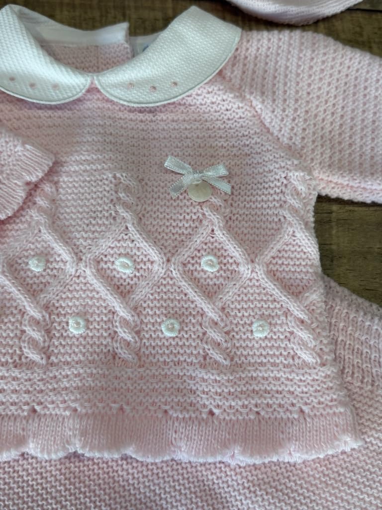 Baby Girl 3-piece Knitted Sweater, Footed Pants, and Hat Set