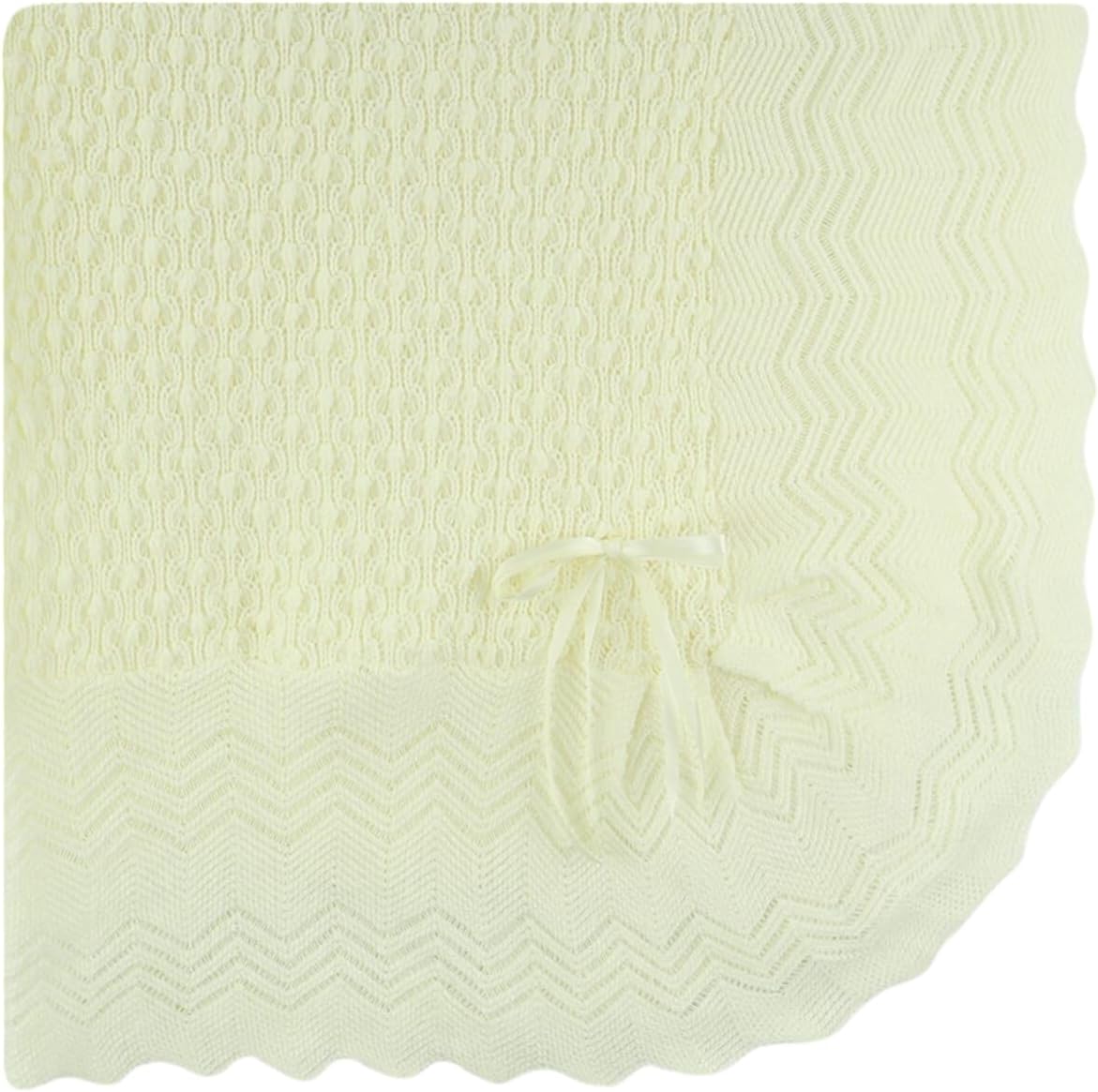 Knit Baby Blanket with Figure-Eight Pattern & Bow