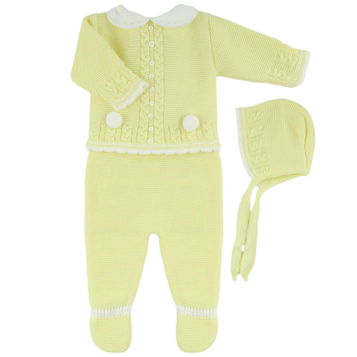 3-Piece Cable-Knit Baby Set with Pompons for Boys and Girls