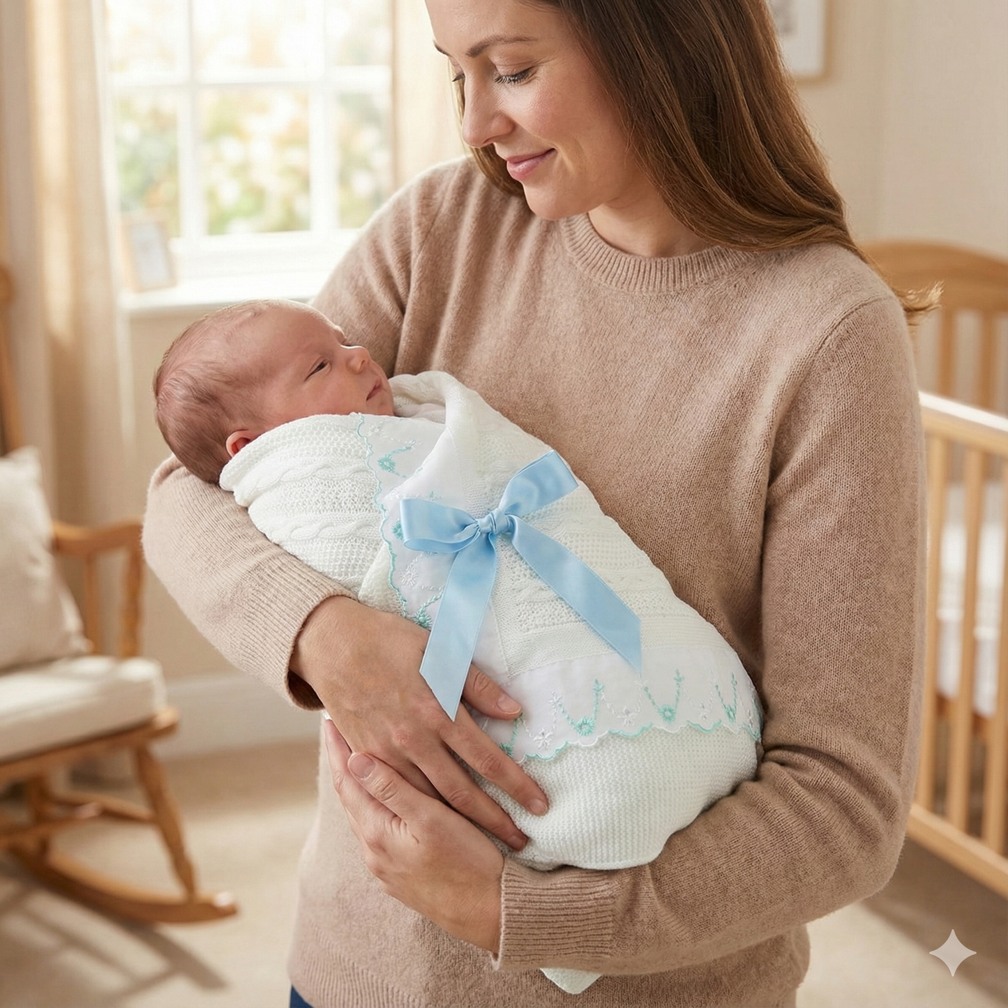 Soft Knitted Baby Blanket with Floral Accents