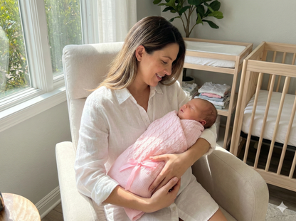 Soft Knit Baby Blanket with Braided Pattern and Bow