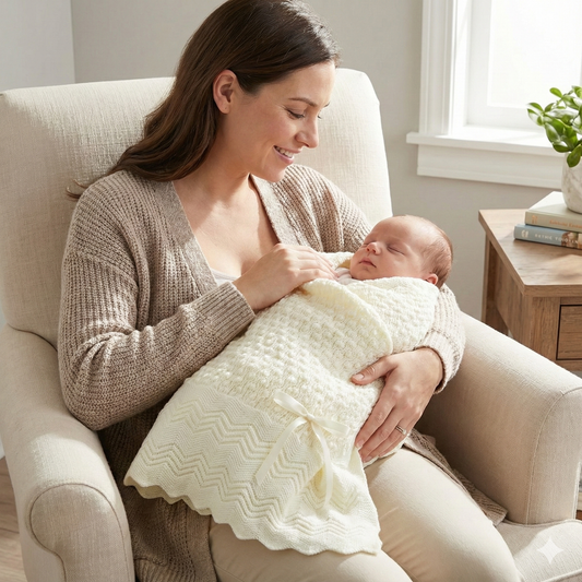 Knit Baby Blanket with Figure-Eight Pattern & Bow