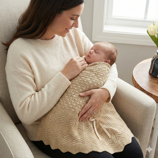 Knit Baby Blanket with Figure-Eight Pattern & Bow