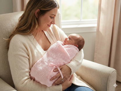 Knit Baby Blanket with Figure-Eight Pattern & Bow