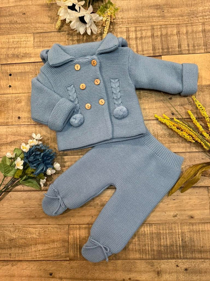 Baby Knit Outfit Set with Jacket and Footie Pants for Boys and Girls