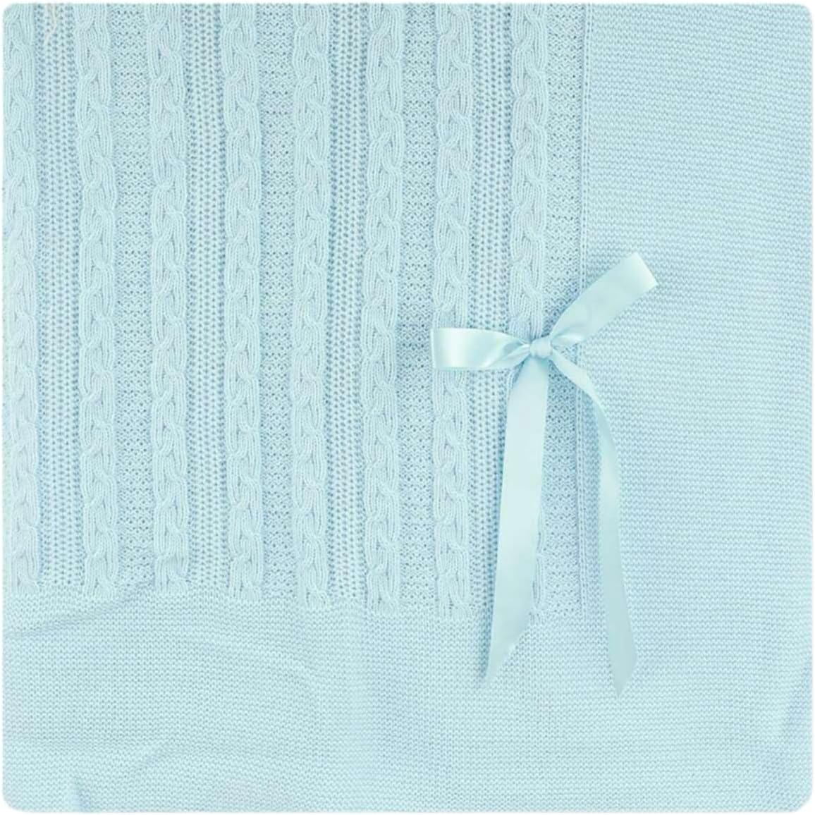Soft Knit Baby Blanket with Braided Pattern and Bow
