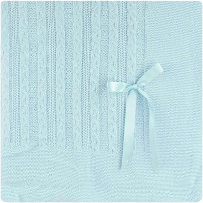 Soft Knit Baby Blanket with Braided Pattern and Bow