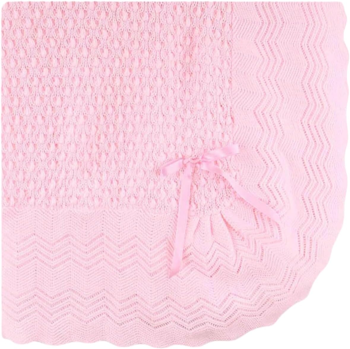 Knit Baby Blanket with Figure-Eight Pattern & Bow