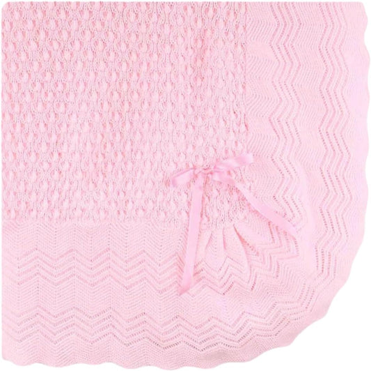 Knit Baby Blanket with Figure-Eight Pattern & Bow