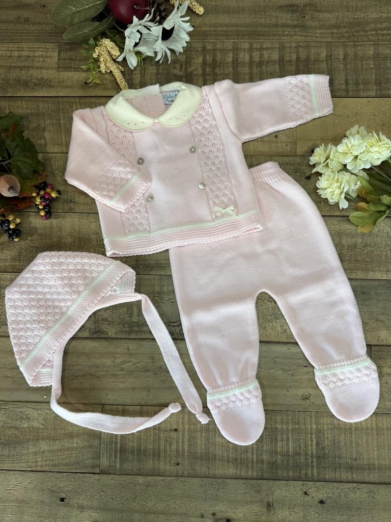 3-Piece Baby's Knitted Set with Sweater, Footed Pants, and Hat for Boys and Girls