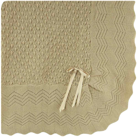 Knit Baby Blanket with Figure-Eight Pattern & Bow