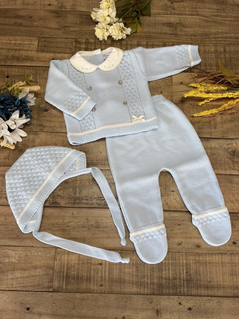 3-Piece Baby's Knitted Set with Sweater, Footed Pants, and Hat for Boys and Girls