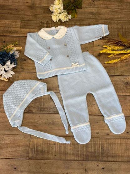3-Piece Baby's Knitted Set with Sweater, Footed Pants, and Hat for Boys and Girls