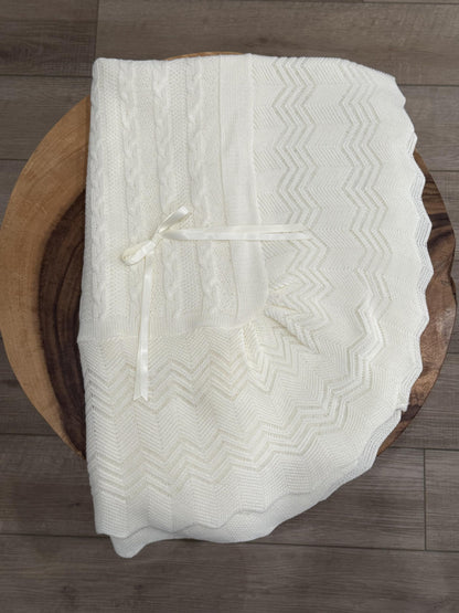 Soft Knit Baby Blanket with Rounded Corners & Bow