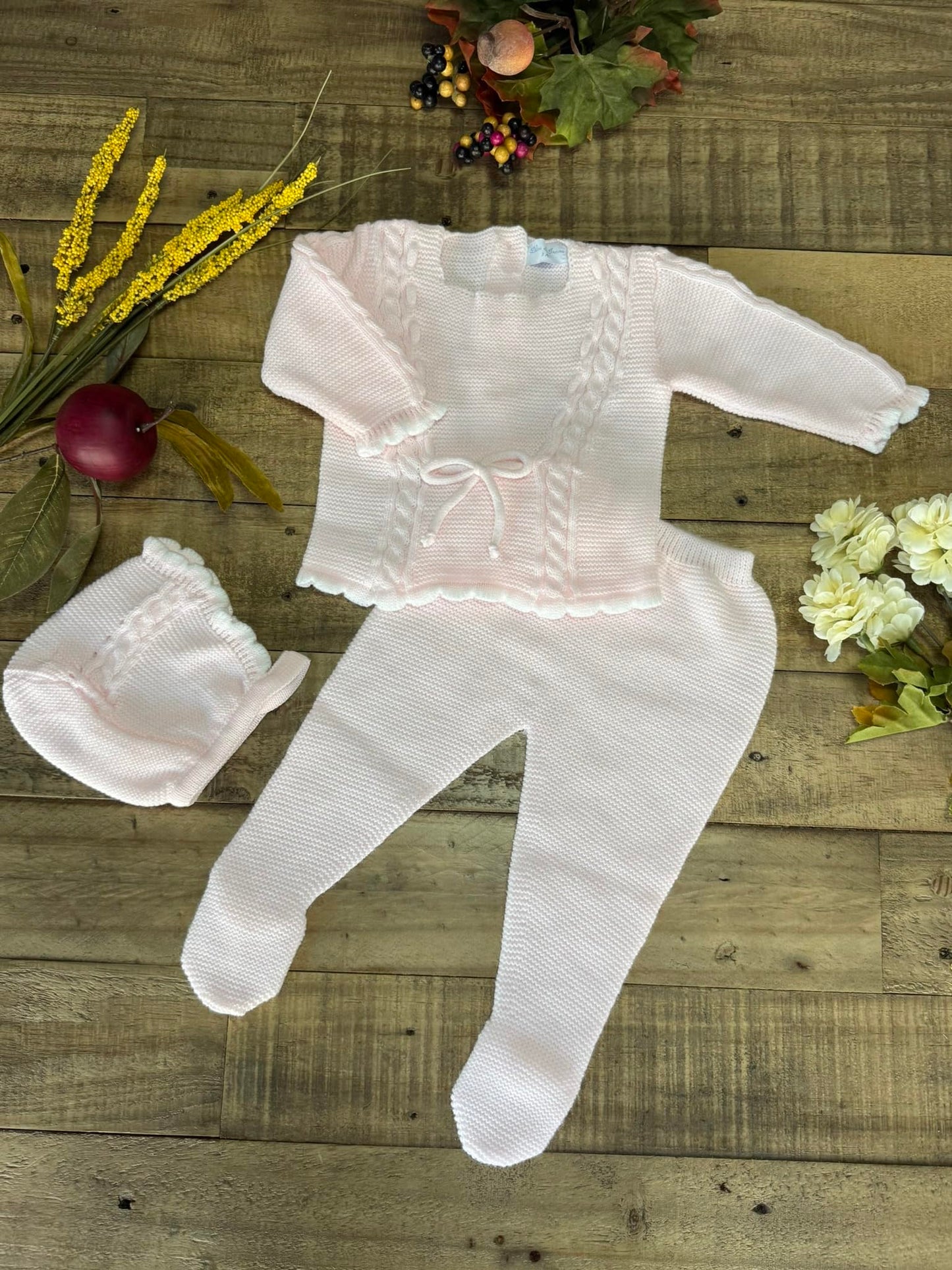 3-piece Baby Girl Knitted Sweater, Pants, and Hat Set