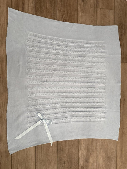 Soft Knit Baby Blanket with Braided Pattern and Bow