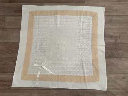 Luxury Spanish Knit Baby Blanket with Intricate Lace Trim and Honeycomb Pattern