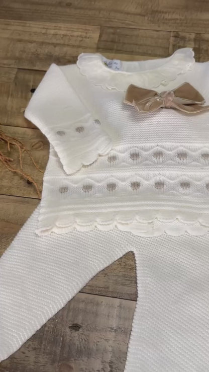 3-piece Baby Sweater, Pants, and Hat Set for Boys and Girls. Bow Accent
