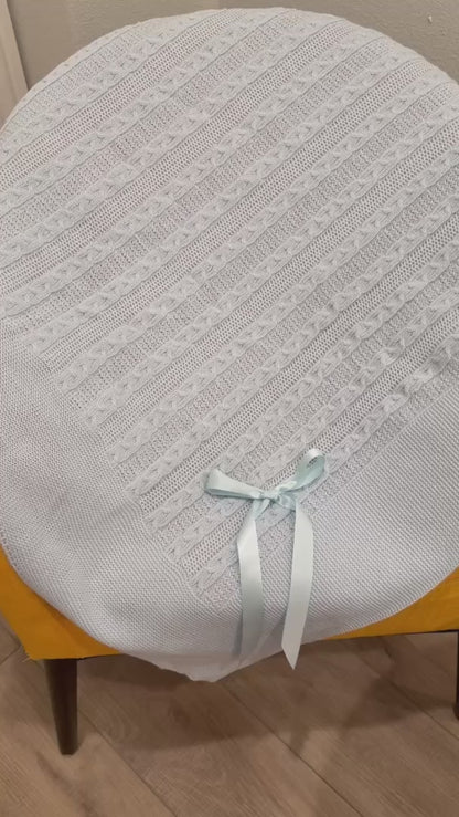 Soft Knit Baby Blanket with Braided Pattern and Bow